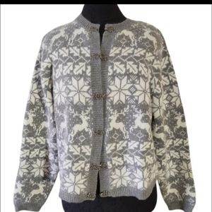 sweater silk,angora blend cardigan Gray/white Medium silver metal pewter clasp
